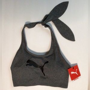Women’s Puma Drycell Logo Halter Tie Sports Bra Dark Gray Large NWT